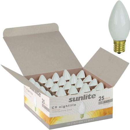 Sunlite Incandescent C9 Holiday 7W E17 Base Christmas-Lights Nightlight Title 20 White Light Bulbs, 25PK 01303-SU
